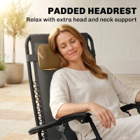 Outsunny 3pcs Folding Zero Gravity Chairs Sun Lounger Table Set w/ Cup Holders Reclining Garden Yard Pool, Dark Grey(m-9)