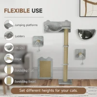 PawHut 5 Piece Cat Shelf Set, Wall Mounted Cat Tree with Scratching Posts & Pad, Cat Bed, Ladder, Steps, Dangling Toy Balls, Jumping Platform, for Indoor Cats, Light Grey(m-5)