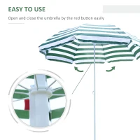 Outsunny 1.8m Beach Parasol Umbrella with Tilt Canopy, Lightweight Patio Garden Sunshade with 8 Ribs, Green & White Stripe(m-4)