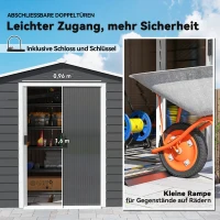 Outsunny Geräteschuppen aus Metall, wetterfest & rostfrei, abschließbar,  2,40 x 2,06 x 1,98 m, Dunkelgrau(m-6)