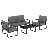 Outsunny 4 Piece Garden Furniture Set, Outdoor Sofa Set with Loveseat, 2 Armchairs, Coffee Table and Cushions