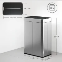 HOMCOM 55L Sensor Bin, Large Automatic Touchless Rubbish Bin with Soft-Close Lid, Silver Tone(m-3)