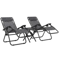 Outsunny 3pcs Folding Zero Gravity Chairs Sun Lounger Table Set w/ Cup Holders Reclining Garden Yard Pool, Light Grey(m-22)
