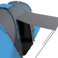 Outsunny Tunnelzelt, 2000mm Wasserabweisend Campingzelt für 4-6 Personen, mit 2 Schlafzimmern Wohnbereich Tragetasche Grau+Blau(m-8)