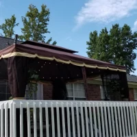 Outsunny 3 x 4m Aluminium Garden Gazebo, Marquee Canopy Shelter Pavilion Party Tent with Nets and Curtains for Garden and Deck, Coffee(m-11)