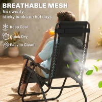 Outsunny 3pcs Folding Zero Gravity Chairs Sun Lounger Table Set w/ Cup Holders Reclining Garden Yard Pool, Black(m-6)