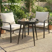 Outsunny 49.5 cm Round Garden Table, Small Outdoor Coffee Side Table with Plastic Tray-Style Top, Metal Legs, Black(m-8)