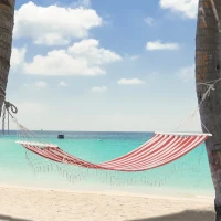 Outsunny Hamac de Voyage Portable Style Hippie Chic Toile de hamac dim. 2L x 1l m Coton Polyester Rouge crème rayé(m-10)