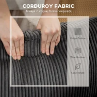 HOMCOM Divano angolare a U con braccioli imbottiti e ottomana in velluto a coste, 292x224x85 cm, Grigio scuro(m-5)