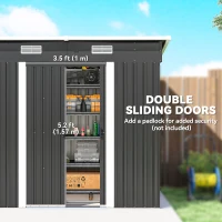Outsunny 7 x 4ft Outdoor Storage Shed with Foundation Kit, Lean to Metal Garden Shed for Log, Rubbish Bin, Tool, Lawnmower, Bike, Patio and Lawn Use, Black(m-5)