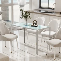 HOMCOM Table à manger pour 4 personnes, table de cuisine avec plateau en verre trempé et pieds en métal, 120x60x75cm, blanc(m-7)