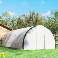 Outsunny Serre tunnel de jardin 18m², serre de jardin tunnel avec portes et 8 fenêtres, bâche PE 140g/m² 600 x 300 x 200 cm blanc(m-9)
