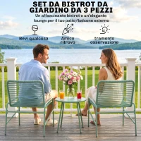 Outsunny Set Bistrò Rattan 3 Pezzi: 2 Sedie, Tavolo Rotondo Giardino, Verde.(m-4)