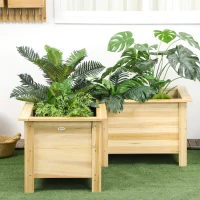 Outsunny Jardinera Elevada de Madera Macetero Exterior en Forma de L con Tela no Tejido Huerto Urbano 120x120x50 cm Natural(m-7)
