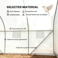 Outsunny Serre Tunnel de Jardin 13,35 m² dim. 4,5L x 3l x 2H m Porte + 6 fenêtres enroulables Acier galvanisé bâche PE Haute densité Blanc(m-4)