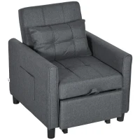 HOMCOM Fauteuil convertible 1 place 3 en 1 dossier réglable en 3 positions oreiller inclus 2 poches latérales 69x82x85cm gris(m-1)
