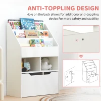HOMCOM Kids Bookshelf, Toy Organiser, with Storage Drawer, Wheels - White(m-5)