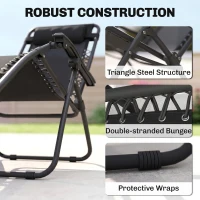 Outsunny 3pcs Folding Zero Gravity Chairs Sun Lounger Table Set w/ Cup Holders Reclining Garden Yard Pool, Black(m-8)