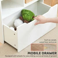 HOMCOM Kids Bookshelf, Toy Organiser, with Storage Drawer, Wheels - White(m-6)