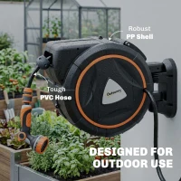 Outsunny Einziehbare Schlauchhaspel 23+2 m mit 12 Sprühmodi, automatische Verriegelung, kontrollierte Rückführung, schwenkbarer Halter, Orange(m-4)