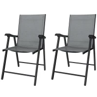 Outsunny Set di 2 Sedie Pieghevoli con Schienale Alto E Braccioli, Grigio Chiaro(m-10)