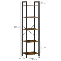 HOMCOM Industrial Style Bookcase H154 cm 5 Shelves Black Steel Particleboard Aged Wood Look(m-3)