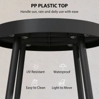 Outsunny 49.5 cm Round Garden Table, Small Outdoor Coffee Side Table with Plastic Tray-Style Top, Metal Legs, Black(m-5)