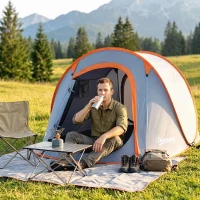 Outsunny Two-Man Pop-Up Dome Tent, with Accessories - Grey(m-8)