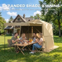 Outsunny Pop Up Gazebo Waterproof Instant Shelter with Awning Mesh Windows for Camping Patio 2 x 2 m, Khaki(m-5)