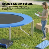 SPORTNOW Trampolim para Crianças Exterior Ø366 cm com Rede de Segurança Escada Acolchoamento de Molas Azul(m-8)