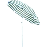 Outsunny 1.8m Beach Parasol Umbrella with Tilt Canopy, Lightweight Patio Garden Sunshade with 8 Ribs, Green & White Stripe(m-1)