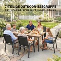Outsunny Gartenmöbel Set Sitzgruppe 7-teilig Tisch mit 6 Atmungsaktiven Stühlen Hoche Rückenlehne Lamellendesign Holzoptik(m-4)