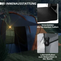 Outsunny Tunnelzelt, 2000mm Wasserabweisend Campingzelt für 4-6 Personen, mit 2 Schlafzimmern Wohnbereich Tragetasche Grau+Orange(m-6)