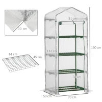 Outsunny 4 Tier Mini Greenhouse, Portable Small Green House with Roll-up Door, PE Cover, 70 x 50 x 160 cm, White(m-14)