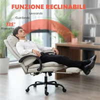 HOMCOM Sedia da Ufficio Massaggiante e Riscaldata, Reclinabile 135° con Poggiapiedi in Pelle PU, Grigio Chiaro(m-8)