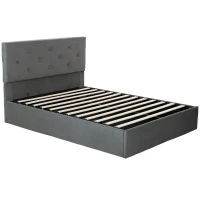 HOMCOM Double Bed Frame Gas End Lift Under Bed Storage Upholstered Platform Bed Tufted Headboard for 140 x 190 cm Mattress(m-1)