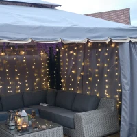 Outsunny 3 x 4m Aluminium Garden Gazebo, Marquee Canopy Shelter Pavilion Party Tent with Nets and Curtains for Garden and Deck, Grey(m-9)