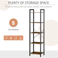 HOMCOM Industrial Style Bookcase H154 cm 5 Shelves Black Steel Particleboard Aged Wood Look(m-4)