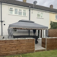 Outsunny 3 x 4m Aluminium Garden Gazebo, Marquee Canopy Shelter Pavilion Party Tent with Nets and Curtains for Garden and Deck, Grey(m-8)