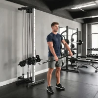 SPORTNOW Regulowana wieża siłowa 25-165 cm z podwójnymi wyciągami i adapterami 62 x 60 x 200 cm Czarny(m-9)