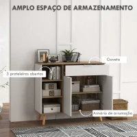 HOMCOM Aparador Branco para Sala de Estar com 1 Gaveta 2 Portas de Fechamento Suave e Prateleiras Ajustáveis 95x35x85 cm Madeira(m-4)