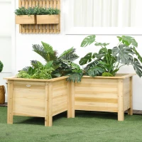 Outsunny Jardinera Elevada de Madera Macetero Exterior en Forma de L con Tela no Tejido Huerto Urbano 120x120x50 cm Natural(m-2)