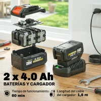 Outsunny Motosierra Eléctrica Extensible 1,94-2,56 m con 2 baterías 4,0 Ah Cargador Doble Bloqueo Lubricación Automática(m-6)