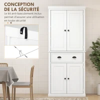 HOMCOM Armoire de cuisine buffet cuisine multi-rangements étagères réglables 4 portes grand tiroir 76,2 x 40,2 x 183 cm blanc(m-6)