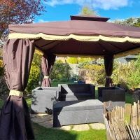 Outsunny 3 x 4m Aluminium Garden Gazebo, Marquee Canopy Shelter Pavilion Party Tent with Nets and Curtains for Garden and Deck, Coffee(m-10)