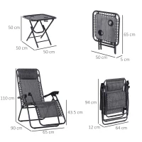 Outsunny 3pcs Folding Zero Gravity Chairs Sun Lounger Table Set w/ Cup Holders Reclining Garden Yard Pool, Light Grey(m-14)