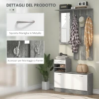 HOMCOM Set Mobile da Ingresso con Appendiabiti a 6 Ganci, Mobile Scarpiera con Cassetto e Specchio, Grigio(m-5)