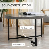 HOMCOM Round concrete-effect coffee table in wood and metal - Ø 80 x 45 cm - crossed base(m-6)