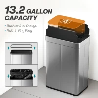 HOMCOM 55L Sensor Bin, Large Automatic Touchless Rubbish Bin with Soft-Close Lid, Silver Tone(m-5)