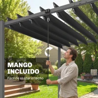 Outsunny Pérgola de Jardín 3x5,7 m con Techo de Lamas Ajustable a 90° Manivela Estructura de Aluminio UPF50+ Gris Oscuro(m-6)